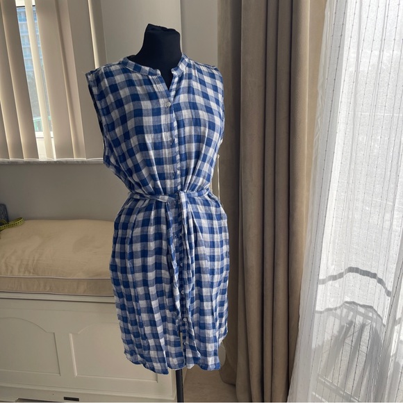 NWT Caribbean Joe Sleeveless Blue Gingham Button Front Gauze Dress L - Picture 4 of 8